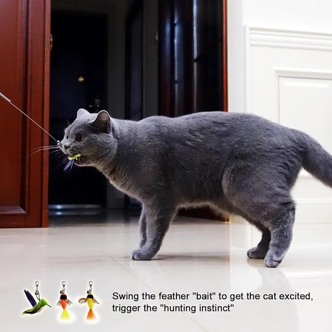 TTcat Cat Toy Hummingbird Refill Attachments with Bell & Feather, Replacement Bird Wand Toy Accessories for Interactive Cat Teaser Stick, Soft Furry Bird Kitten Chase Play Toys for Indoor Cats.