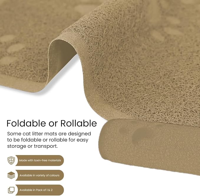 Andalus Extra Large Cat Litter Mat, Pack of 1 - Waterproof, Non-Slip & Easy to Clean Cat Litter Box Mat for Extra Efficient Pet Litter-Trapping, Beige (35” X 23”)