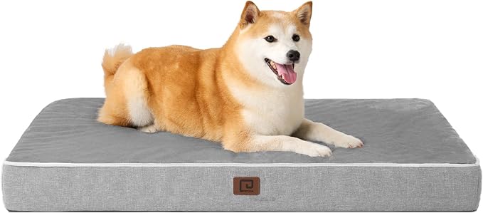 EHEYCIGA Large Washable Dog Crate Bed with Memory Foam, 35x23Inch, Grey | High Density Egg Crate Foam, Waterproof Liner, Removable Easy Clean Cover, Non-Slip Bottom, Fits Crate, Floor and Sofa