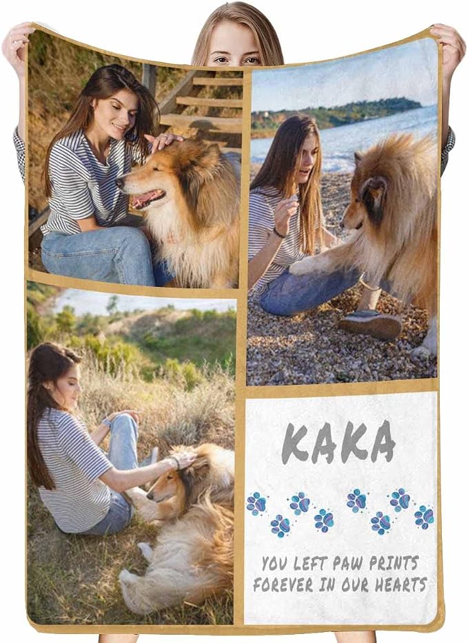 Artsadd Custom Memorial Blanket with Photos and Name-in Loving Memory Gifts Personalized for Loved Ones Lost-Remembrance Blankets for Dogs Cats Pets Lover-Three Pictrures