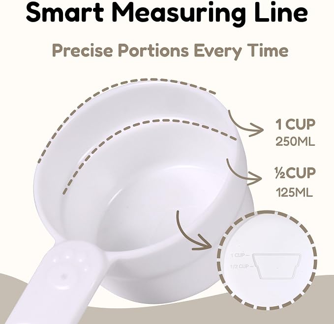 1 Cup Dog Food Scoop, Extra Long Handle Sturdy Melamine Pet Food Measuring Scoop with Clear Marking Lines, BPA-Free, Shatterproof, Dishwasher Safe (White*2, 1 Cup)