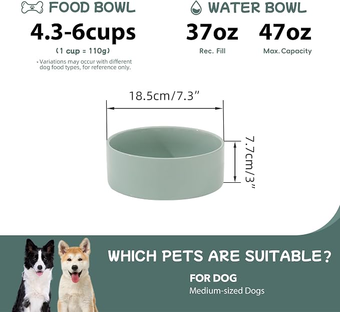 Havniva 7.3inch Ceramic Dog Bowls Dog Food Bowl for Medium Breed Dog Food and Water Bowl Non-Slip Dog Dish Large Capacity Feeding Pet Water Bowl