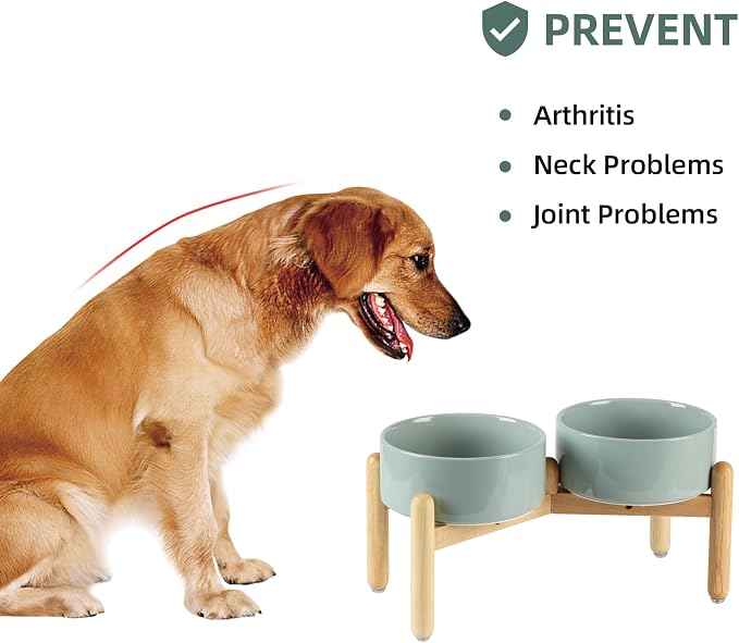 Havniva 7.3inch Ceramic Raised Dog Bowl with Stand, Double Dog Bowls Elevated for Medium Breed Dog Food and Water Bowl Set Non-Slip Dog Dish Large Capacity Feeding Pet Water Bowl