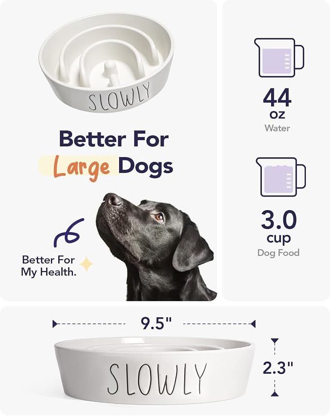 LE TAUCI PET Ceramic Slow Feeder Dog Bowl, 3 Cups Maze Dog Food Bowl for Medium/Large Dogs – Non-Slip White Pet Dish, Cute Puzzle Design to Slow Fast Eaters