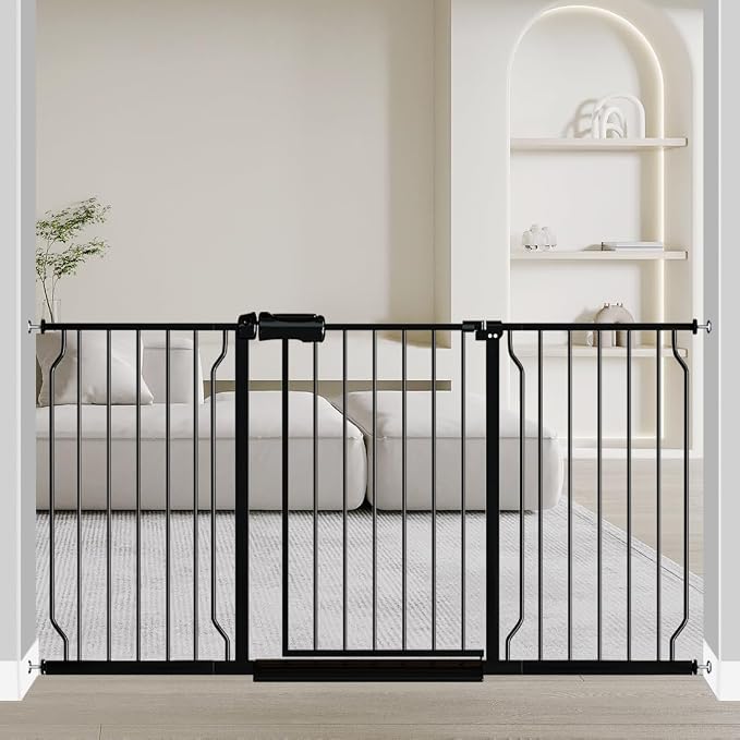 Fairy Baby Extra Wide Baby Gate Black 57.5-62 Inch Wide, Walk Through Pressure Mounted No Drill for Doorways, Long and Large Tension Dog Gates for Pet and Kids