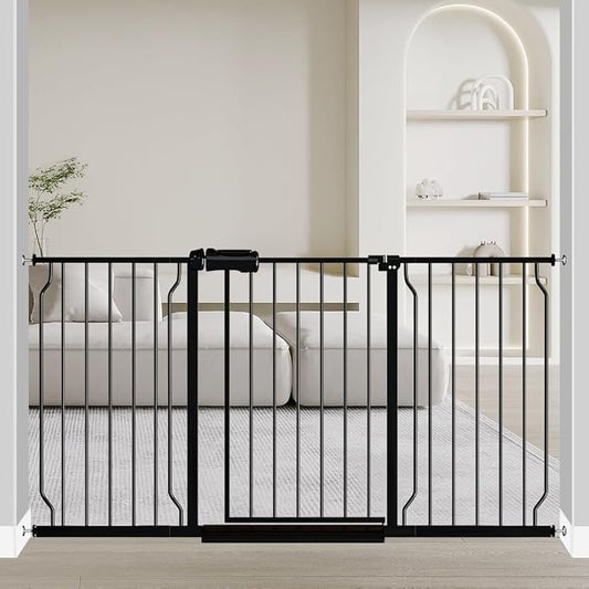 Fairy Baby Extra Wide Baby Gate Black 57.5-62 Inch Wide, Walk Through Pressure Mounted No Drill for Doorways, Long and Large Tension Dog Gates for Pet and Kids
