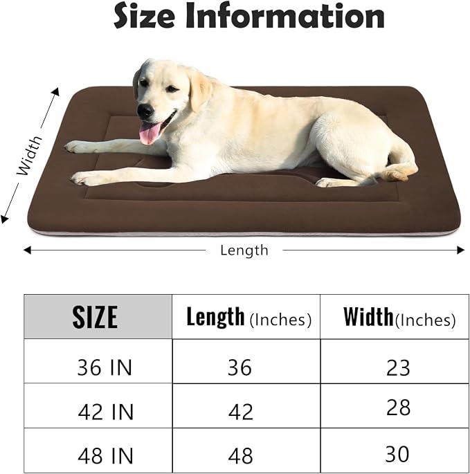 Dog Bed Soft Dog Crate Pad Mat for Medium/Large Dogs, 36 in Non-Slip Bottom Washable Dog Sleeping Mattress Pet Beds Cat Bed Kennel Pad, Dark Brown