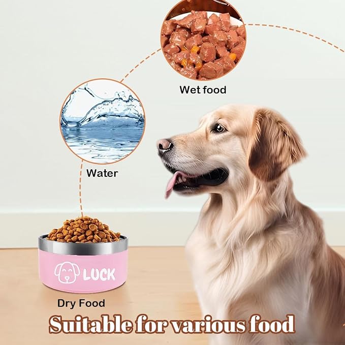 Personalized Cat Dog Bowl with Name Custom Stainless Steel Pet Bowls Customized Non Slip Durable Engraved Double Layer Reinforcement Cat Water Food Bowl for Pet's Present 16 oz.