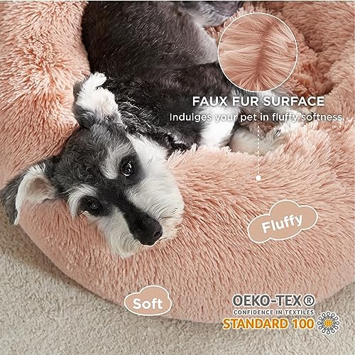 Bedsure Calming Small Dog Bed Donut Washable Cat＆Puppy Bed,23 inches Pink