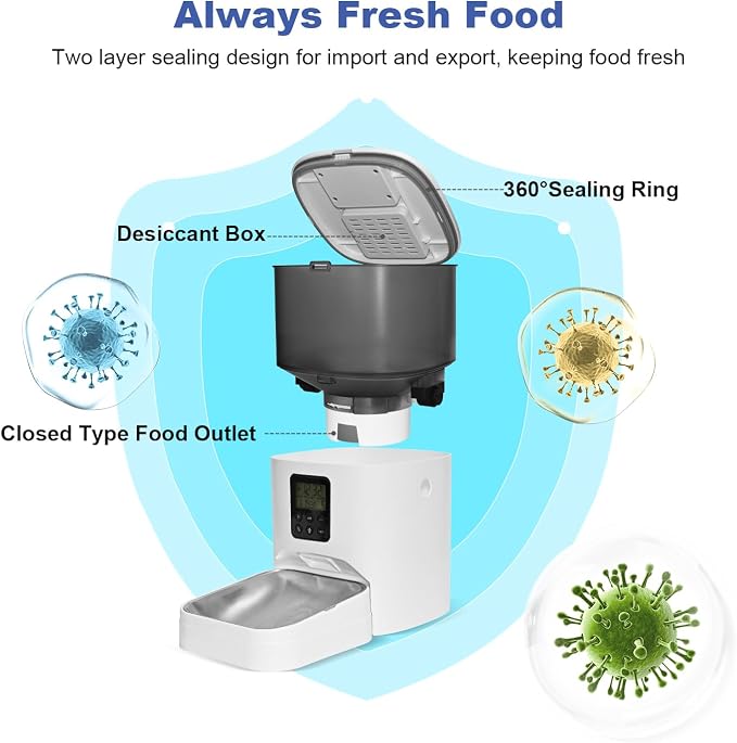 Automatic Cat Feeder, 4L Cat Food Dispenser with 10s Voice Recorder, Pet Feeder up to 8 Meals per Day, Timed Dog Feeder with Dry Food Sealed Ring