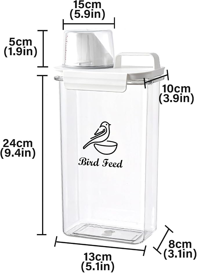 Bird Seed Storage Container Portable,2.5L/3 Qt Airtight Pet Food Container with Measuring Cup,Bird Food Container for Wild Bird Sunflower Seed-BPA Free Transparent