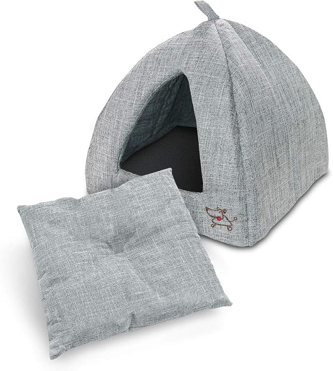 Best Pet Supplies Dog House Bed Crate Mat Tent Indoor Round Soft Plush for Small, Medium, and Large Breeds - Gray Linen, 19 x 19 x H:19"