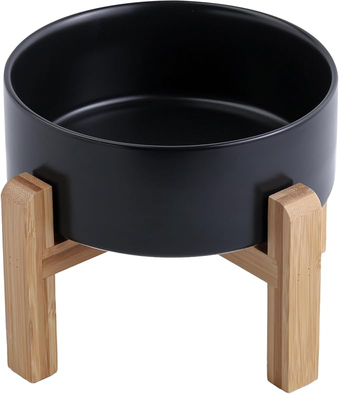 Black Raised/Elevated Ceramic Dog Bowl for Medium Large Sized Breeds,Large Dog Food Water Bowl with Stand,8 in Non Slip Heavy Weighted 1800ml/ 7.6 Cups/60 OZ