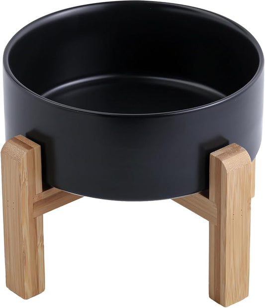 Black Raised/Elevated Ceramic Dog Bowl for Small Medium Sized Breeds,Dog Food Water Bowl with Stand,6 in Non Slip Heavy Pet Feeding Dish 3.6 Cups/ 850 ml /28 OZ