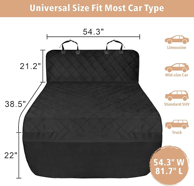 F-color SUV Cargo Liner for Dogs - Waterproof Pet Cargo Liner, Comfort Dog Cargo Cover with Bumper Flap Protector, Scratchproof Non-Slip Mat for Standard SUVs Sedans, 55 x 81 Inch, Black