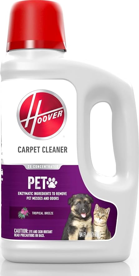 Hoover Pet Carpet Cleaner Solution, 64 oz., Tropical Breeze Scent | Deep Cleaning Carpet Shampoo Solution, Eliminates Urine Stains and Odors, Pair with Hoover Carpet Cleaner Machine