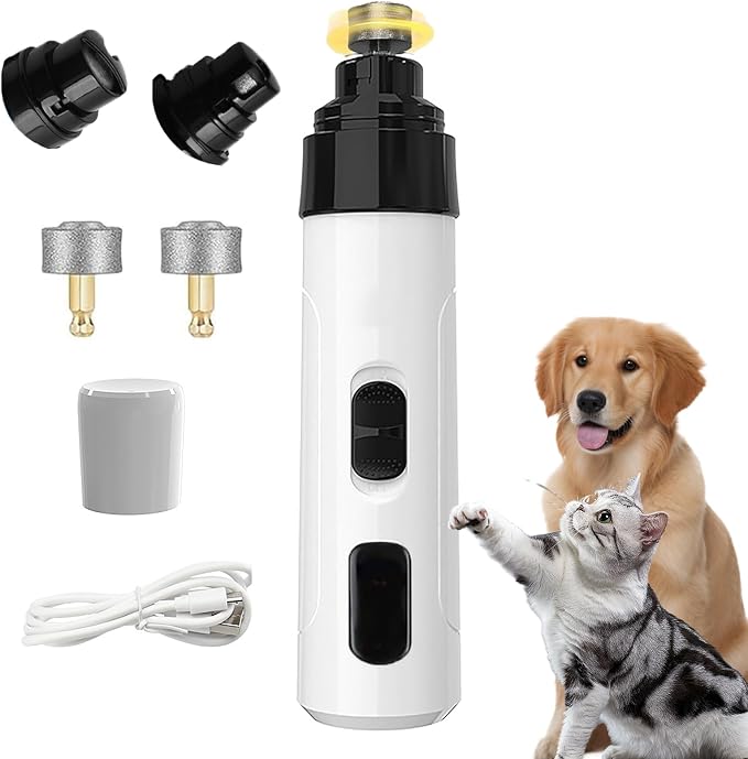 Silent Pet Nail Grinder for Dogs & Cats, 3 Grinding Heads | Professional 2-Speed Rechargeable Dog Nail Trimmer for Small/Medium Dogs & Cats, Painless Paw Grooming