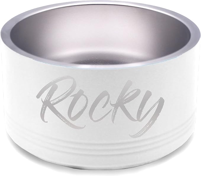 My Personal Memories Custom Personalized Stainless Steel Dog or Cat Bowl for Water and Food - Engraved Pet Bowl with Non Slip Bottom (Large - 64 Ounces, White)