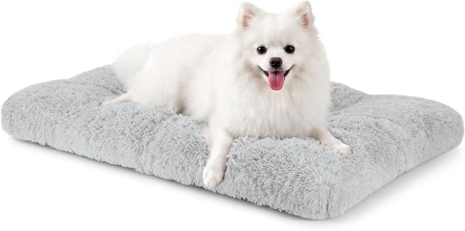 JOEJOY Dog Bed Crate Pad, Deluxe Plush Washable Dog Beds Fulffy Soft Kennel Pad Anti-Slip Pet Sleeping Mat for Small Dogs, 23" x 18", Grey