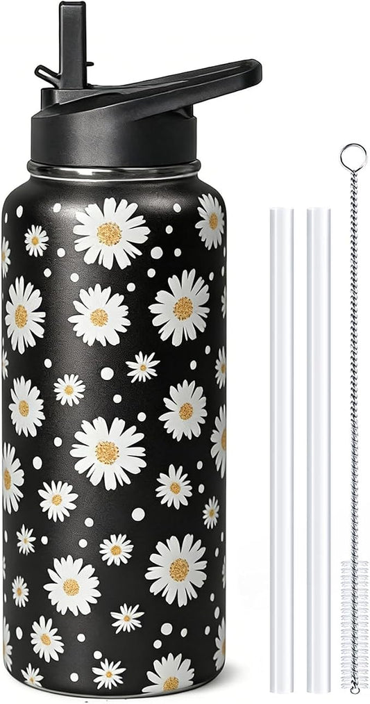 32 Oz Daisy Insulated Water Bottle with Straw Gym Hiking Sports Coffee Mug Cup, Daisy Gifts for Women, Daisy Decor Stuff Accessories