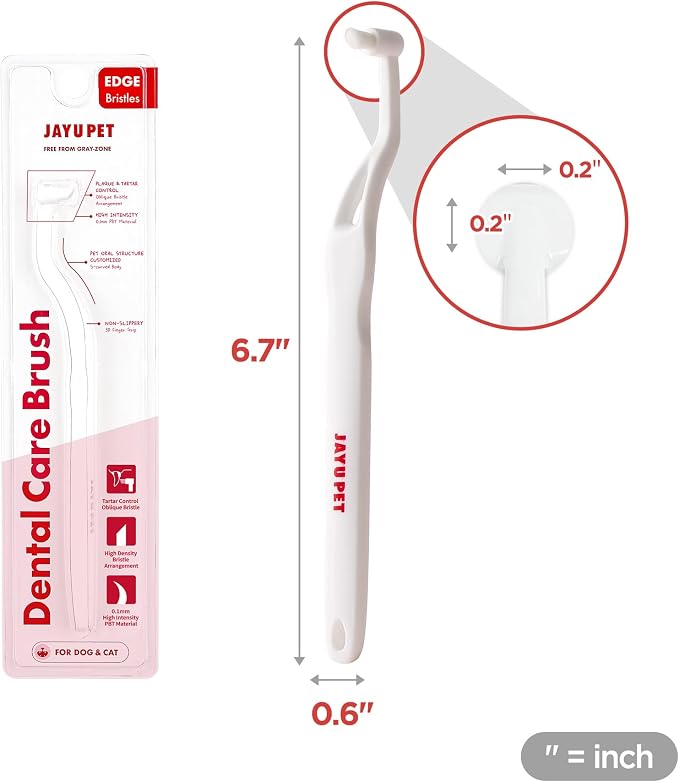JAYU PET Dental Care Brush (Edge Bristles) 3ea - Micro Round Head Dog Toothbrush, Cat Toothbrush, Dental Care, Perfect for Kitten & Small Breed with End-tuft Diagonal-Shaped Bristle & Easy Grip Handle