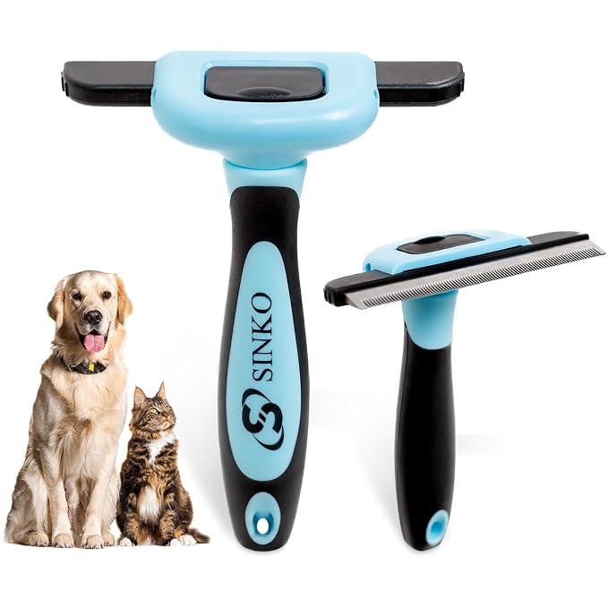 Sinko Deshedding Tool for Dogs & Cats, Pet Grooming Brush, Skin Friendly, Effectively Reduces Shedding by up to 95% for Short Medium Long Pet Hair (Blue)
