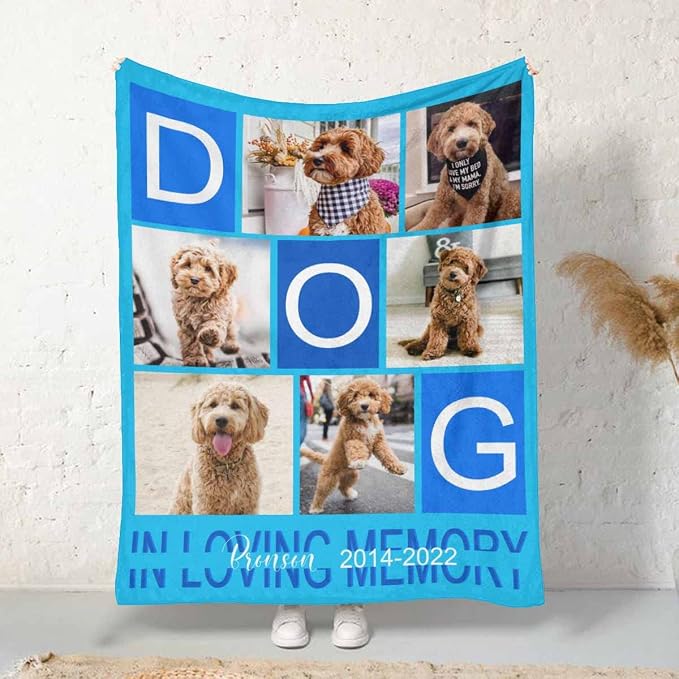 InterestPrint Custom Memorial Bed Blanket with Dog Cat Photo in Loving Memory of Dog Throws Blanket Personalized Pet Sympathy Remembrance Gift for Kids Family Friends 40X50 Inch