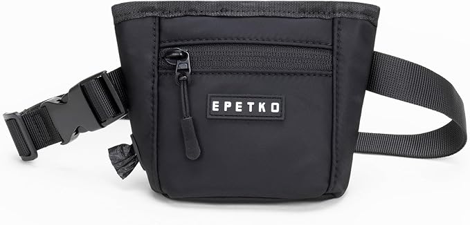 Dog Treat Pouch, Powerful Magnet Closure Device Dog Training Treat Bag Large Capacity Pet Treat Pouch with Poop Bag Dispenser Treat Bag for Dog Training with Metal Waistband Clip (Black)