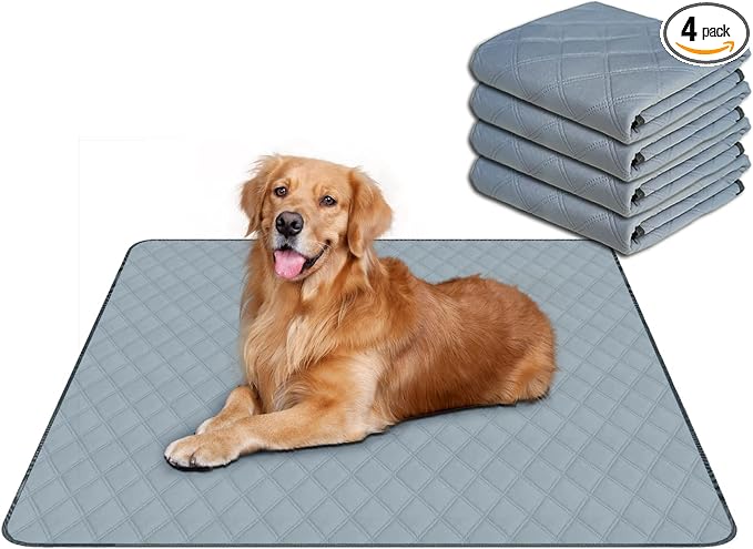 RIOUSSI Reusable Pee Pads for Dogs, Puppies. Washable, Absorbent, Leakproof | Soft Material | Non-Slip Bottom | Ideal for Dog-Potty Training | Light Gray, 36"x41", 4-Pack