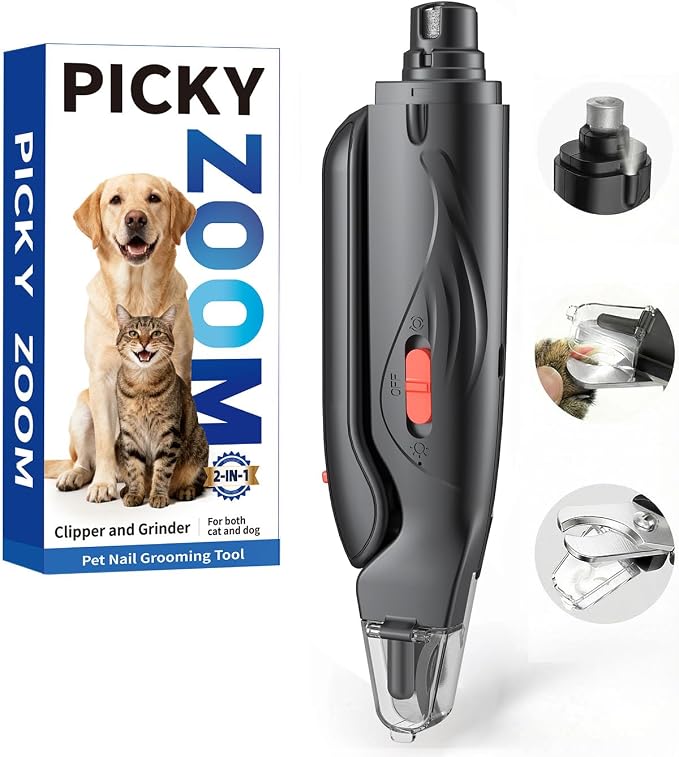 2-in-1 Dog & Cat Nail Clippers and Grinder with LED Light | Sharp Blade, Low-Noise Grinder, Safety Guard & USB Rechargeable Cordless Design for Small, Medium and Large Pets