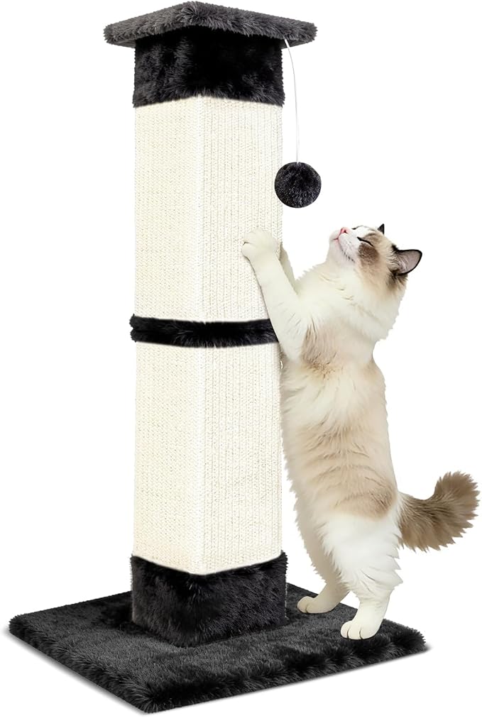 Cat Scratching Post 33 inch for Indoor Cats, Sisal Cat Scratcher, Vertical Posts with Dangling Ball, High Cat Scratch Post, Cat Tree for Full-Body Stretching, Protect Your Furniture, Black