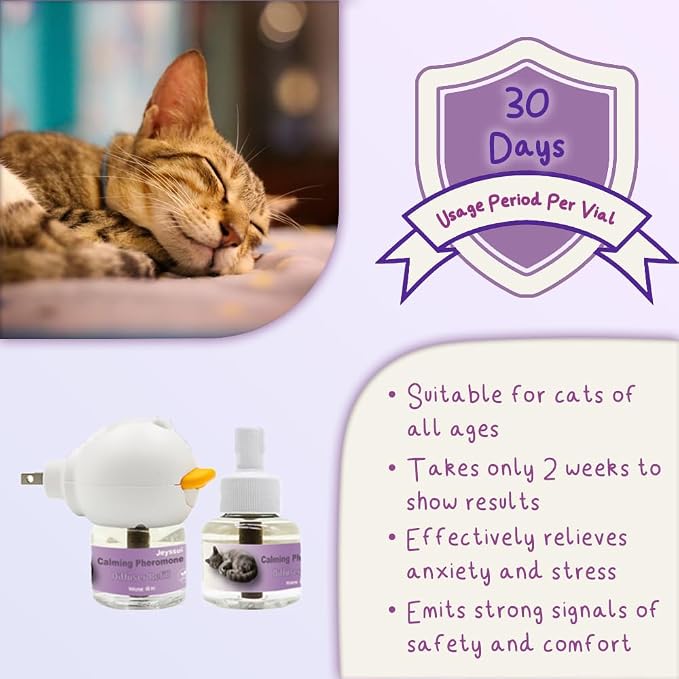 Cat Calming Pheromone Diffuser Kit, 2 Refills, Anxiety Relief | Calming pheromone diffuser with 2 refills helps reduce cat stress, fighting, spraying and anxiety from being alone / grooming