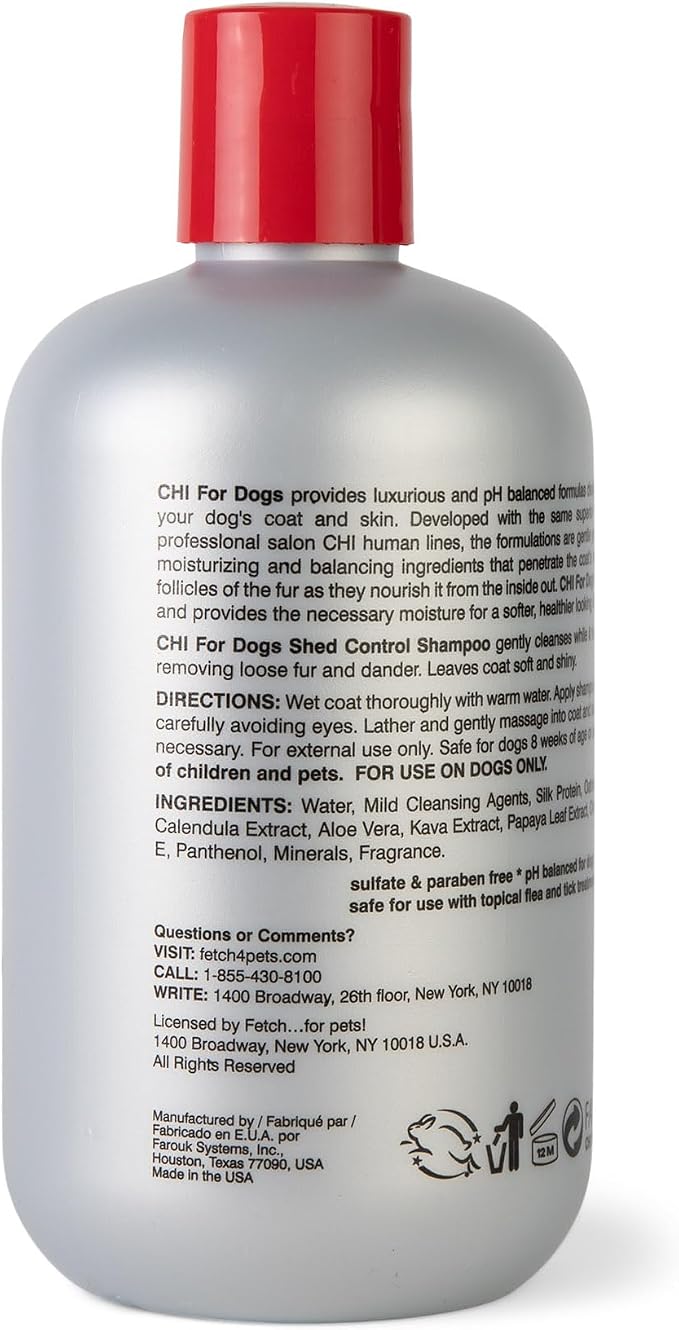 CHI for Dogs Shed Control Shampoo Anti-Shedding Formula Reduces Loose Hair Sulfate and Paraben Free pH Balanced Cruelty Free All Coat Types 16 FL OZ USA for Dogs Puppies and All Breeds Grooming
