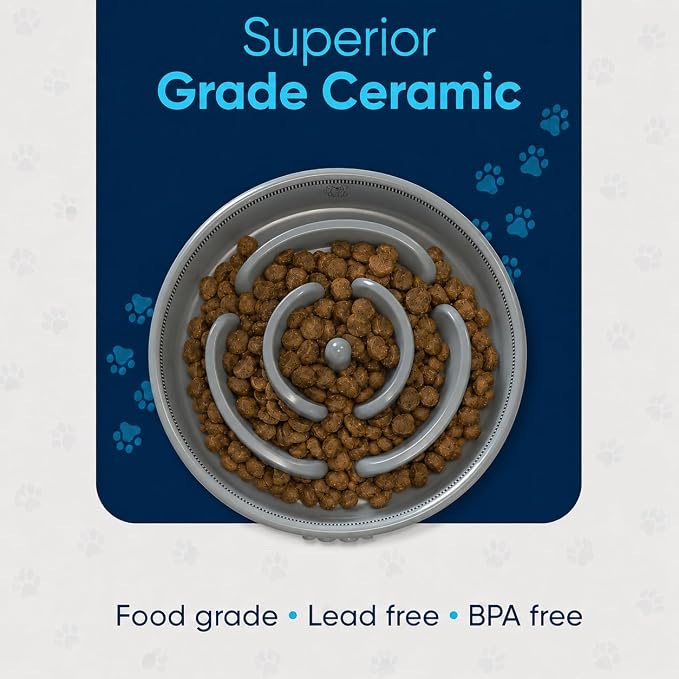 Slow Feeder Dog Bowls – 1.5-Cup Ceramic Dog Bowl Slow Feeder – Microwaveable Dog Slow Feeder for Small and Medium Dogs – Lead and BPA-Free Ceramic Pet Bowl – Pet Feeder for Fast Eaters