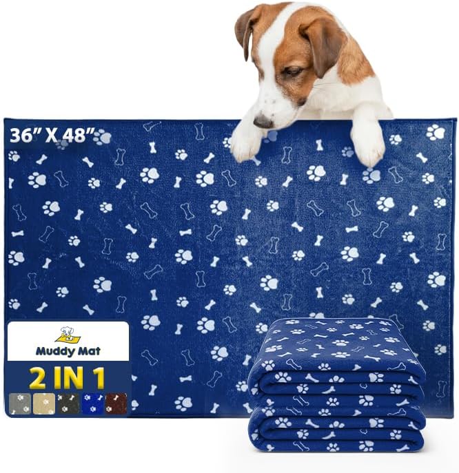 Muddy Mat® Washable Pee Pads for Dogs, Super Absorbent Reusable Puppy Pads–100% Waterproof Pee & Potty Training Pads for Pets,Non-Slip Dog Pads for Crates, Playpens & Floors- 2 Pack, Navy Blue 36"x48"