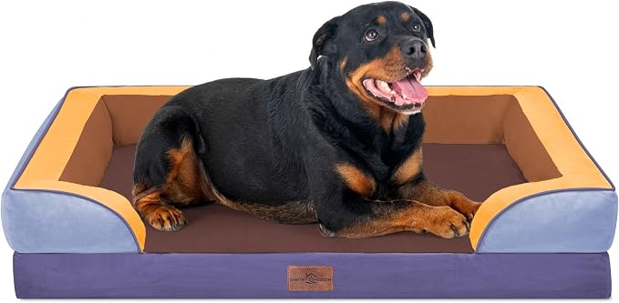 Comfort Expression Orthopedic Dog Bed for Extra Large Dogs with Bolster | Waterproof Dog Couch Bed with Washable Cover & Non-Slip Bottom, Supportive Egg Crate Foam XL Pet Bed, 45x35 Inch