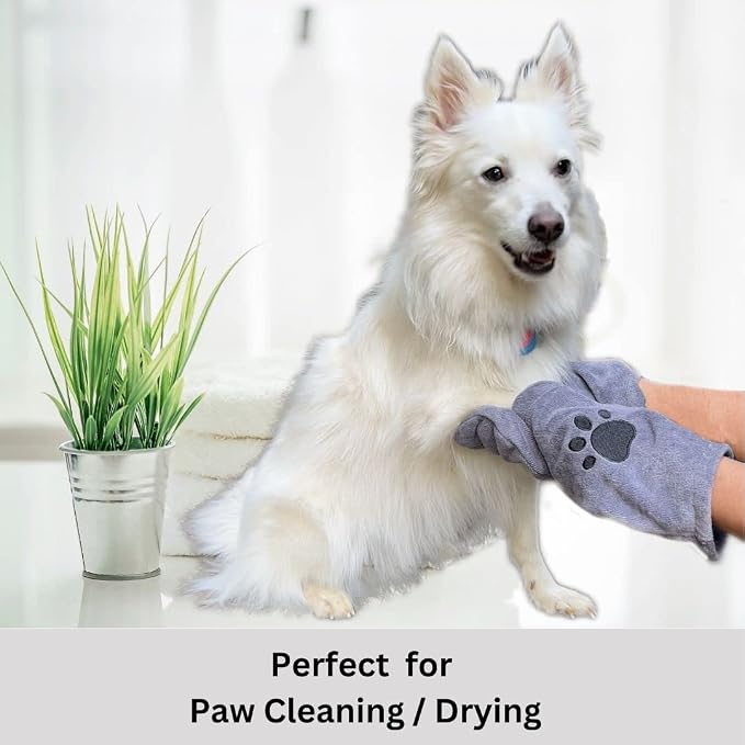 Penny & Niko Microfiber Pet Towel Mitts - Paw Cleaning and Drying Mitts/Gloves for Dogs and Cats (Gray, Standard - 4 Pack)