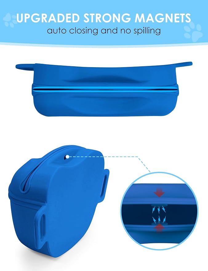 heouvo 1.67 Cup Dog Treat Pouch with Training Clicker (Blue) | Magnetic Closure, Silicone Bag with Waist Belt for Pet Training & Walking, Easy One-hand Treat Access