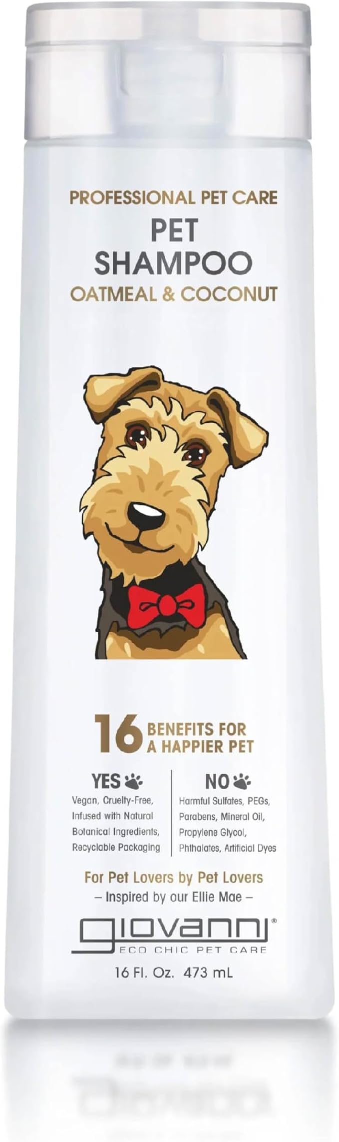 GIOVANNI Oatmeal & Coconut Dog Shampoo for Sensitive Itchy Dry Skin - 16 oz | Aloe vera; paraben-free, no SLS or SLES; for all coat types; controls static, detangles & deodorizes; vegan, Leaping Bunny