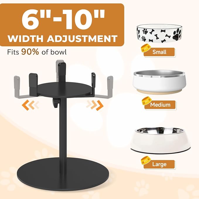 2 Pack Elevated Dog Bowl Stand, Adjustable Height 8-16in, Width 6-10in | Extra-Stable Tall Single Lifted Food Holder for Large Medium Size Breeds, Metal Non-Slip Raised Dish Riser Pet Water Feeder