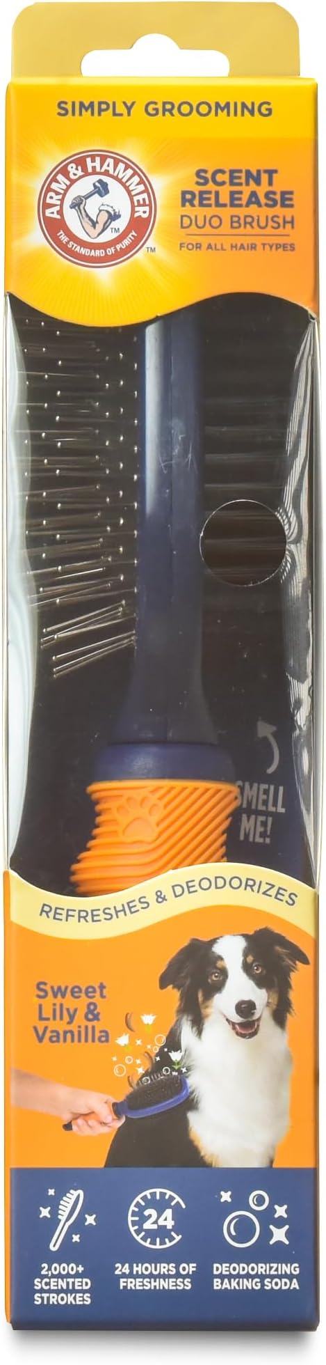 Arm & Hammer Deodorizing Pin & Bristle Dog Brush, Lily & Vanilla, 2-Pack | Fragrance transfer technology, baking soda infused, detangling and deshedding, for long-haired dogs daily