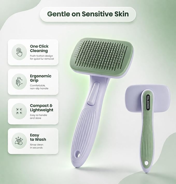Self Cleaning Slicker Brush for Dogs & Cats, Deshedding Dog Brush | Cat Brushes for Indoor Cats, Removes Loose Undercoat, Mats and Tangles, Skin Friendly Grooming for Long and Short Hair