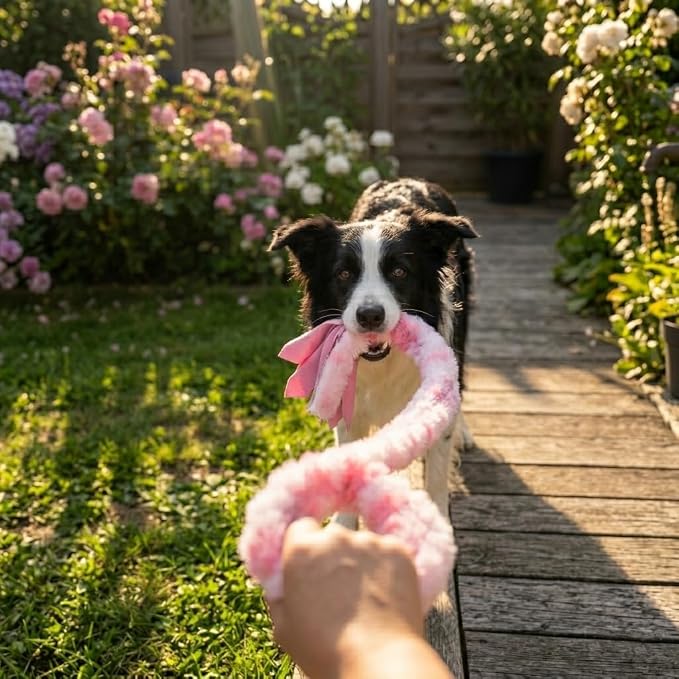Baba&Nana Braided Fleece Dog Tug Toy, Assorted Colors Dog Rope Toy, Interactive Tug of War Dog Toy for Large & Medium & Agility Dogs! (Pink/Faux Fur)