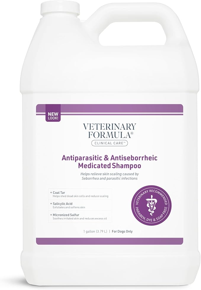 Veterinary Formula Clinical Care – Antiparasitic & Antiseborrheic Medicated Dog Shampoo – Supports Dry, Irritated Skin and Helps Soothe Occasional Itchy Spots – 1 Gallon