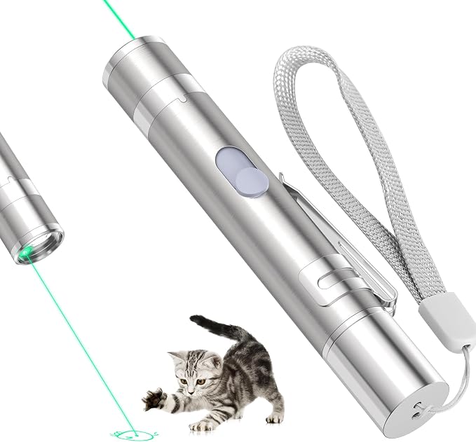 Waputne Cat Toy for Indoor Cats, USB Rechargeable Kitten Toys with 5 Adjustable Green Patterns, Interactive Chase Toys for Indoor Cats & Dogs, Training & Exercise Fun