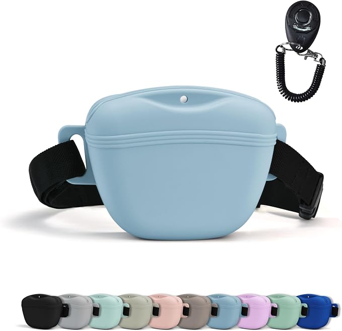 AUDWUD Magnetic Silicone Dog Treat Pouch with Adjustable Belt | Fits All Waist Sizes.Hands free with adjustable strap 31"-49.5",Magnetic spill proof seal for active,flexible