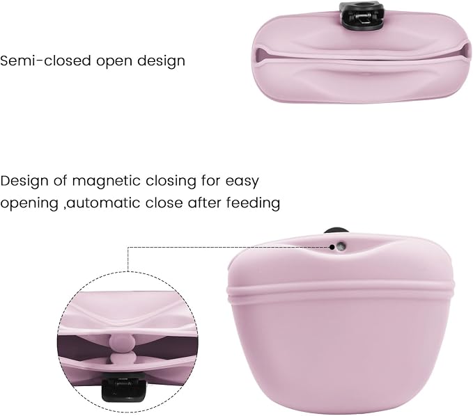 AUDWUD Silicone Dog Treat Pouch with Clicker Magnetic Closure Secure Clip | Upgraded clip keeps your treat pouch secure during training.Magnetic closure allows fast one hand access.Includes dog click