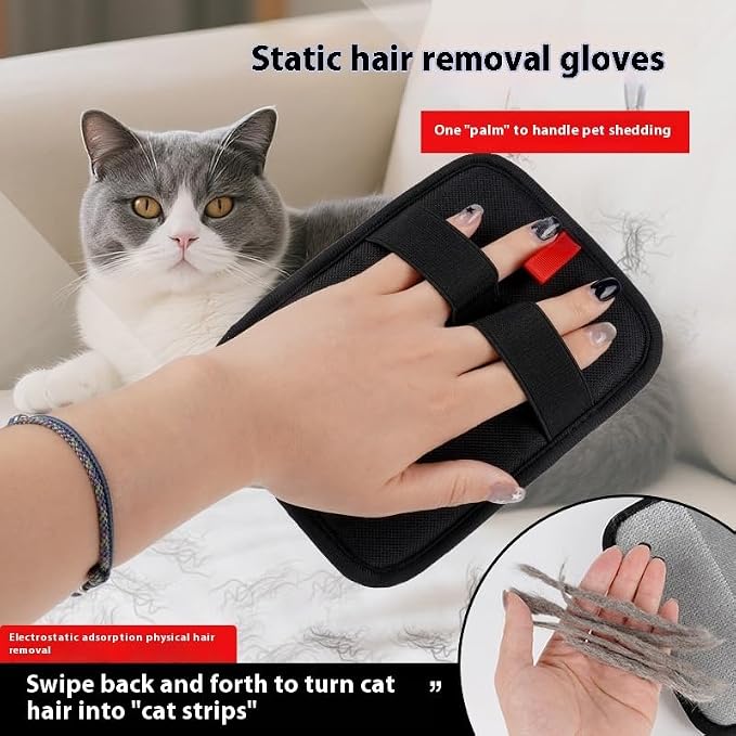 3-PCS Pet Grooming Set – 255-Tip Deshedding Gloves for Dogs & Cats, Gentle Massage Mitt & Hair Remover Brush (Left & Right Hand) + Electrostatic Pet Hair Remover Glove for Furniture & Clothes