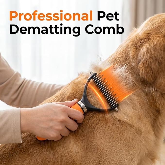 Dual-Sided Pet Grooming Comb for Dogs & Cats, 2026 New 2‑in‑1 Professional Pet Grooming Brush Deshedding Dog Brush, Dematting Comb Undercoat Rake for Dogs Long Haired Pet Grooming Tool (1, Green)