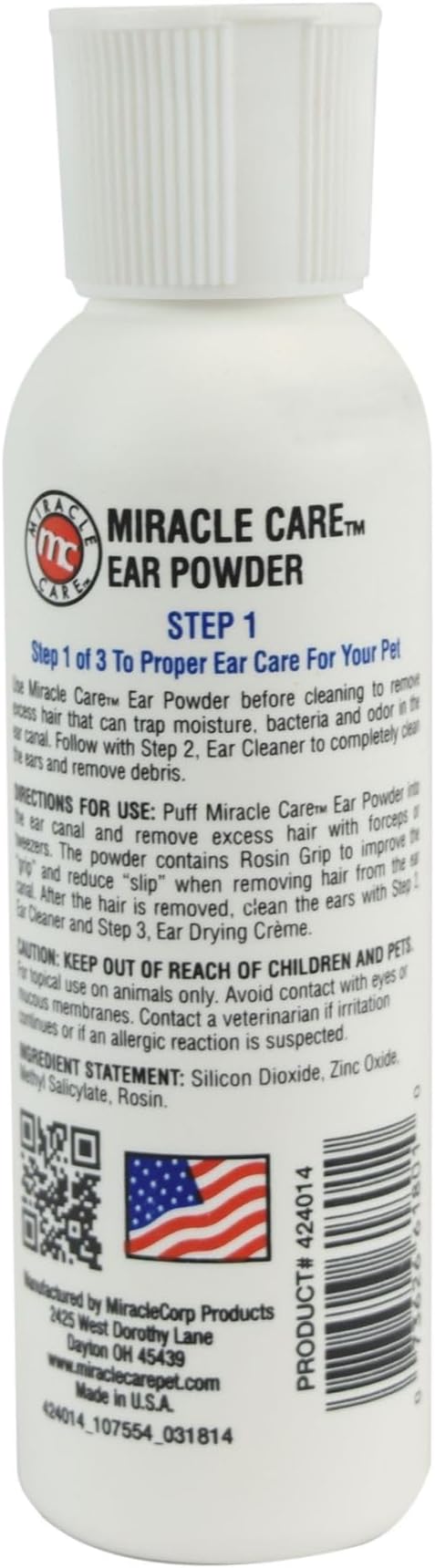 Miracle Care Ear Powder for Dogs and Cats, 12 Grams | Help Remove Excess Hair from Ear Canal, Keep Ears Dry, Reduce Odor and Waxy Build Up